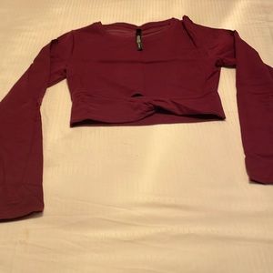 Victorias sport sheer back long sleeve crop top.